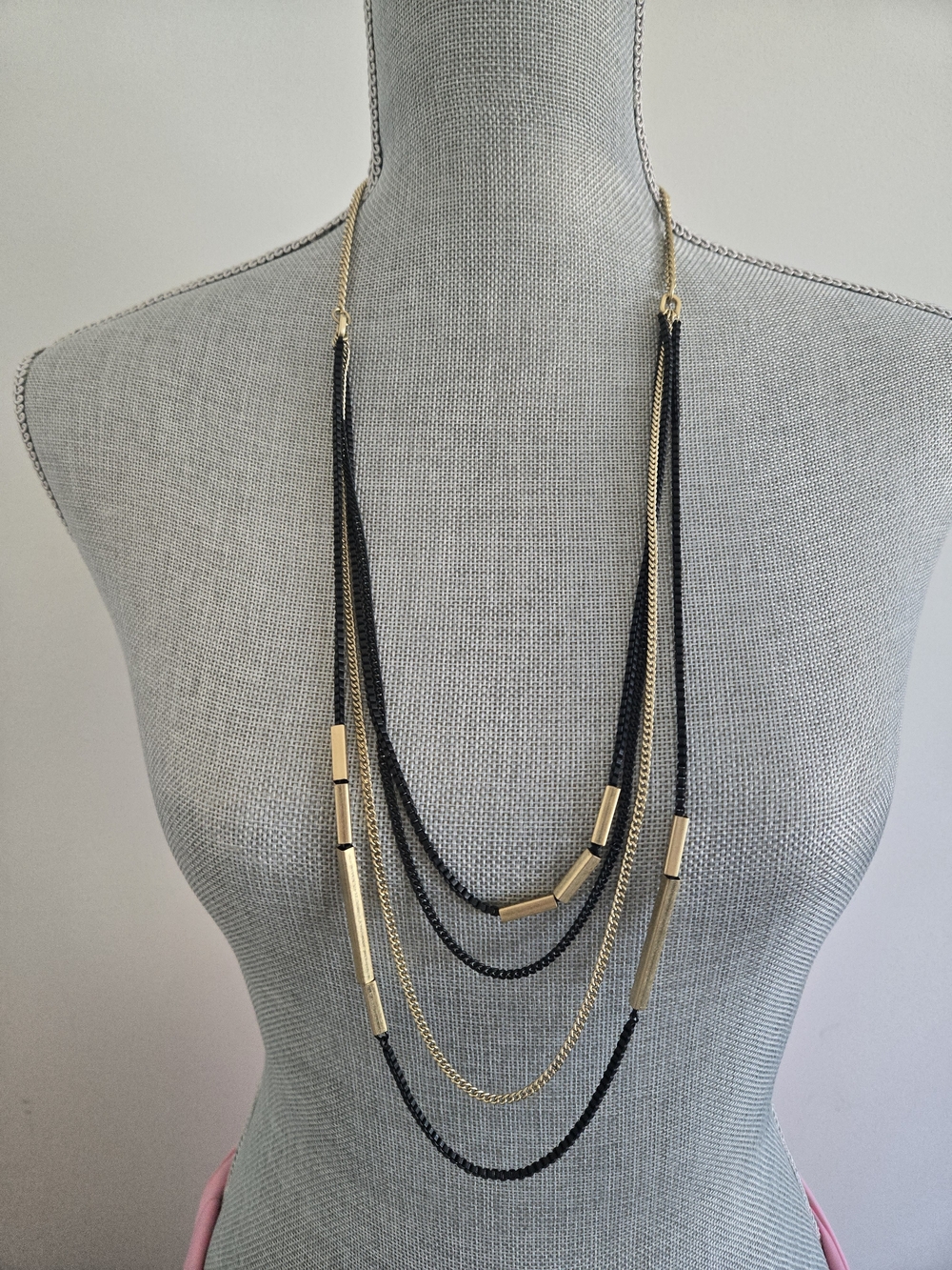 Lia Sophia Layered Black and Gold Multi-Strand Necklace 2000s -2010
